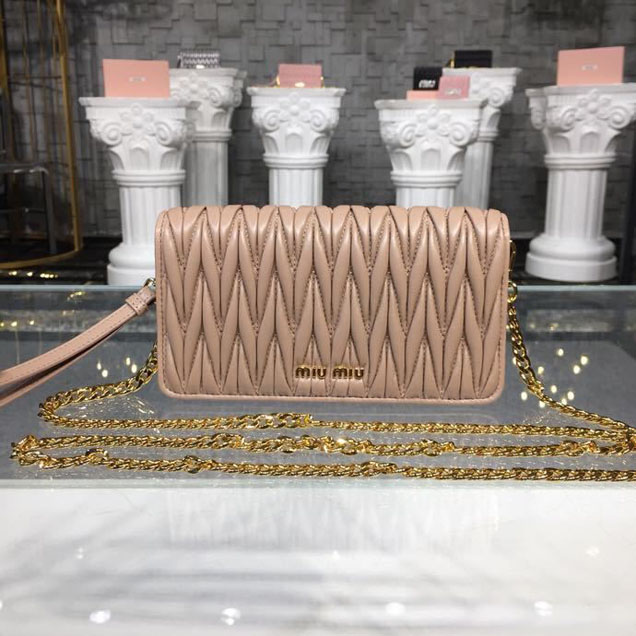 Miu Miu Mini Matelasse Clutch Bag 5ZH029 Nappa Calfskin Leather Spring Summer 2018 Collection Beige