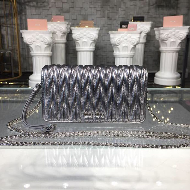 Miu Miu Mini Matelasse Clutch Bag 5ZH029 Nappa Calfskin Leather Spring Summer 2018 Collection Chrome