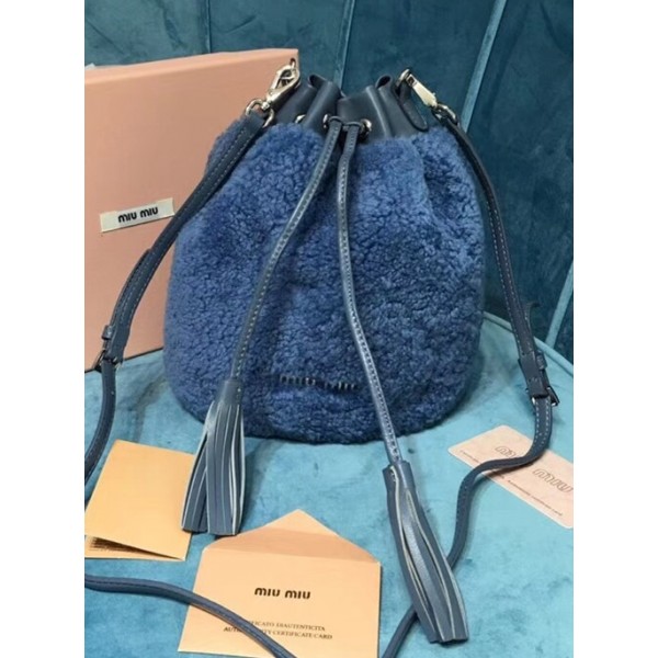 Miumiu Wool Bucket Shoulder Bag 5BE015 Blue 2018