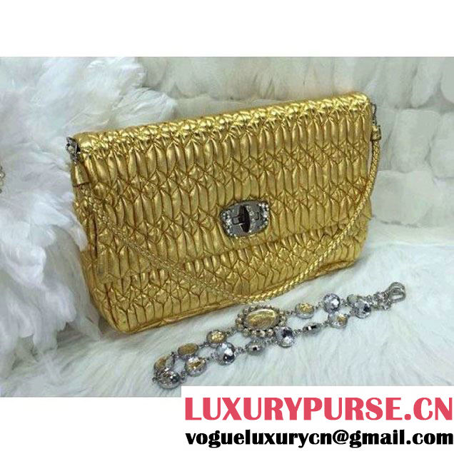 Miu Miu Nappa Crystal Shoulder Bag Gold 2015 (1B030-2389 )