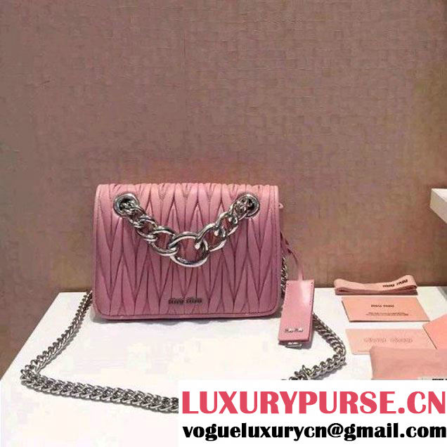 MiuMiu 5BD016 Small Lambskin Chain Shoulder Bag Pink 2016 (1B030-6030102 )