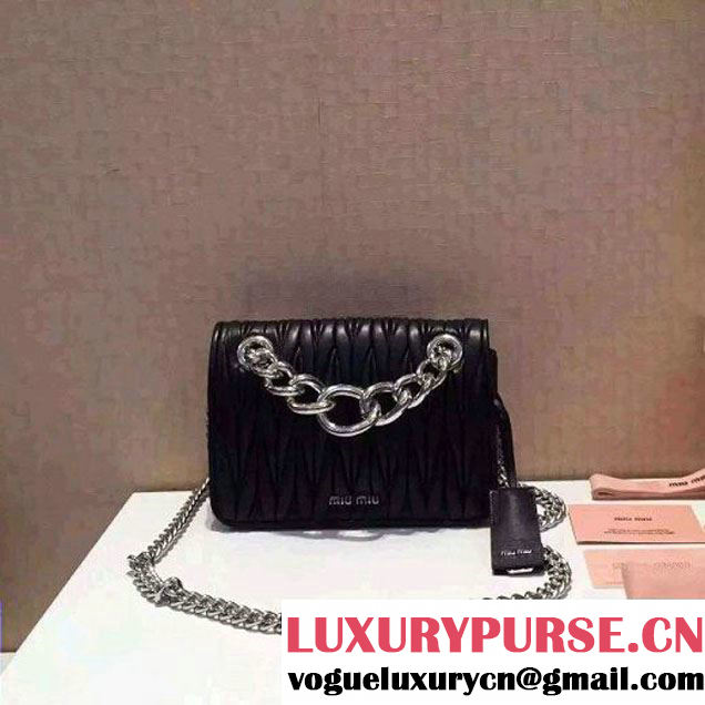 MiuMiu 5BD016 Small Lambskin Chain Shoulder Bag Black 2016 (1B030-6030103 )