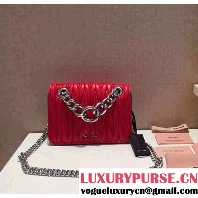 MiuMiu 5BD016 Small Lambskin Chain Shoulder Bag Red/Black 2016 (1B030-6030104 )