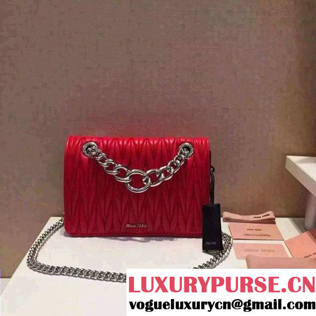 MiuMiu 5BD015 Medium Lambskin Chain Shoulder Bag Red/Black 2016 (1B030-6030108 )