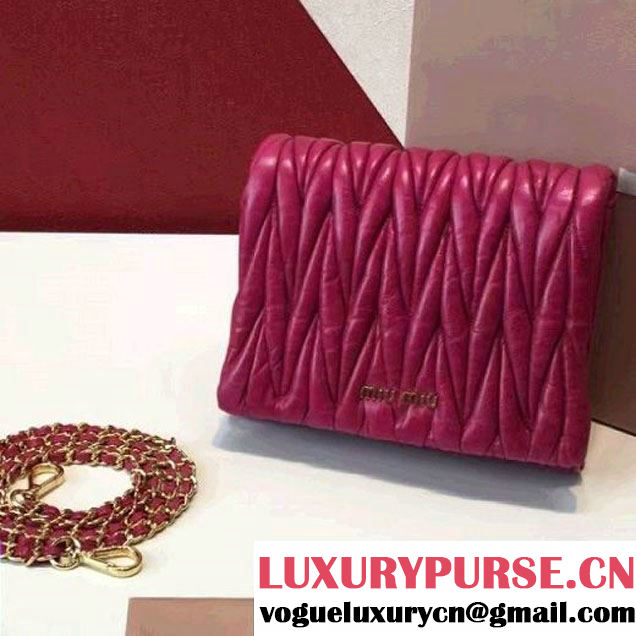 Miu Miu RT0530 Wax Leather Flap Wallet With Chain Shoulder Bag Fuchsia (2A098-6070812 )