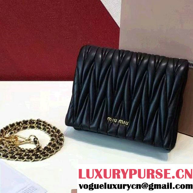 Miu Miu RT0530 Lambskin Flap Wallet With Chain Shoulder Bag Black (2A098-6070814 )