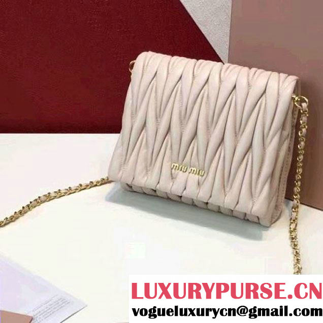 Miu Miu RT0530 Lambskin Flap Wallet With Chain Shoulder Bag Nude (2A098-6070816 )