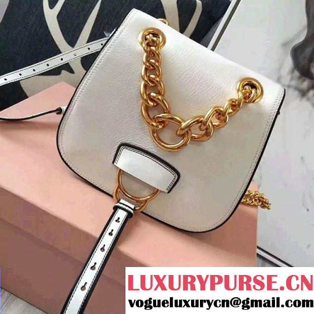 Miu Miu 5BD020 Medium Calf Leather Dahlia Shoulder Bag White 2016 (1B033-6080125 )