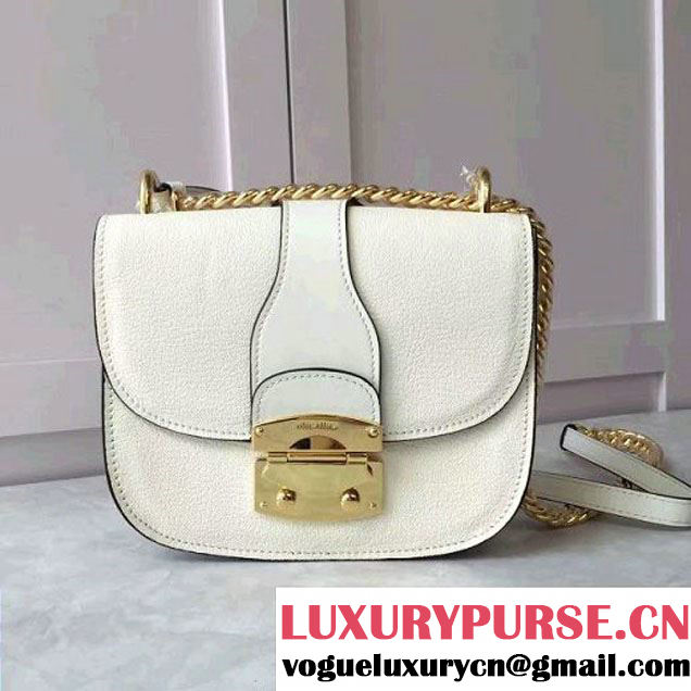 Miu Miu Madras Goat Leather & Calf Leather Messenger Shoulder Bag 5BD025 White 2017 (JD-7020506 )