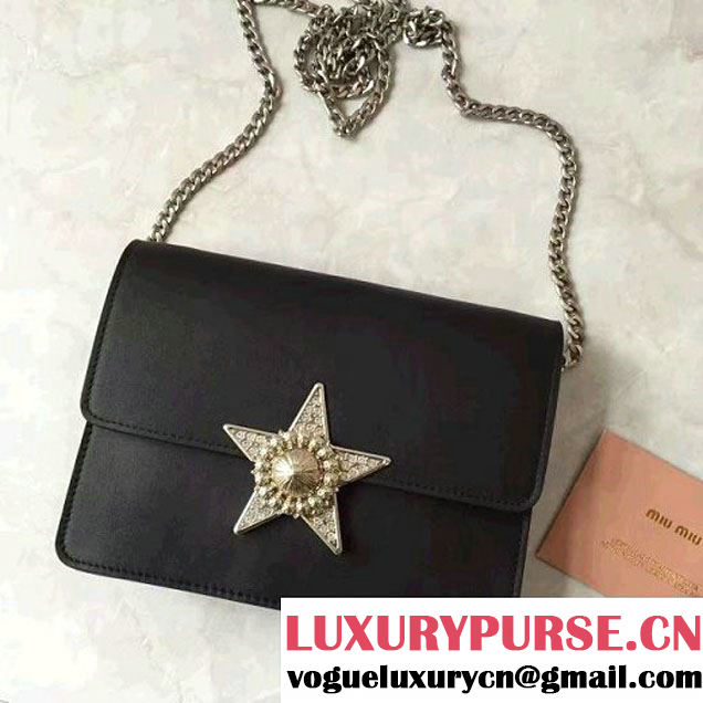 Miu Miu Crystal Star Goat Leather Flap Shoulder Bag 5BH067 Black 2017 (JD-7020514 )