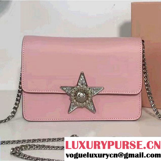 Miu Miu Crystal Star Goat Leather Flap Shoulder Bag 5BH067 Pink 2017 (2A137-7020515 )