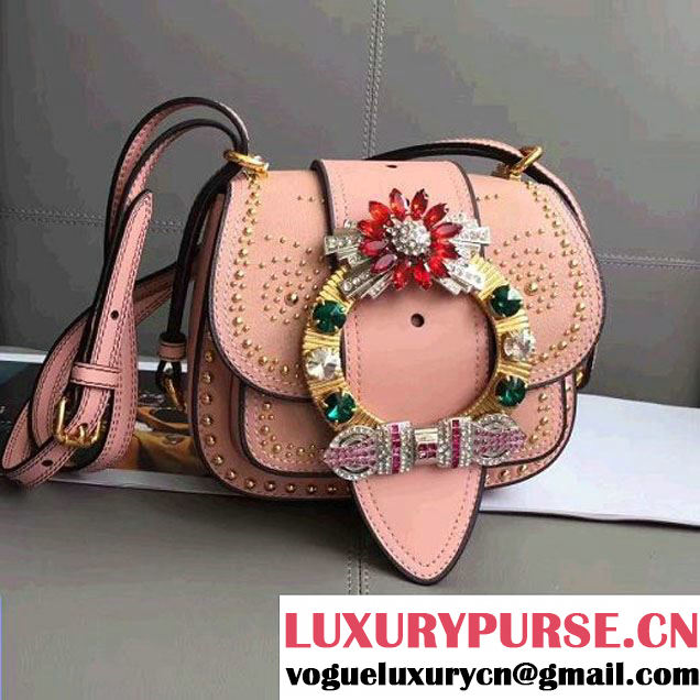 Miu Miu Studs and Jeweled Buckle Dahlia Shoulder Bag 5BH019 Pale Pink 2016 (JD-7042633 )