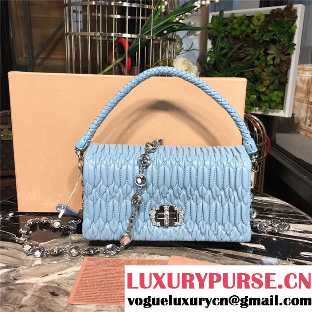 Miu Miu Crystal Embellished 20cm Shoulder Bag Nappa Calfskin Leather Fall Winter 2017 Collection Light Blue