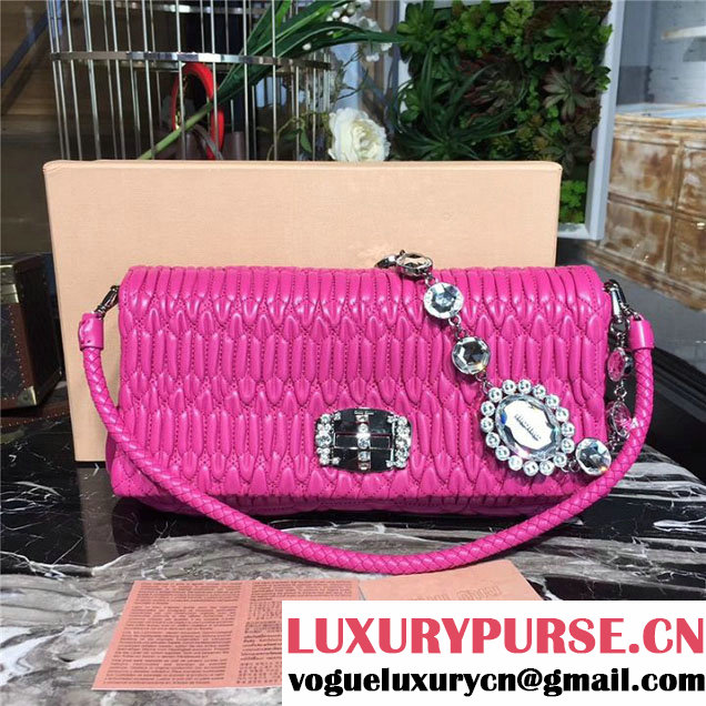 Miu Miu Crystal Embellished 28cm Shoulder Bag Nappa Calfskin Leather Fall Winter 2017 Collection Hot Pink