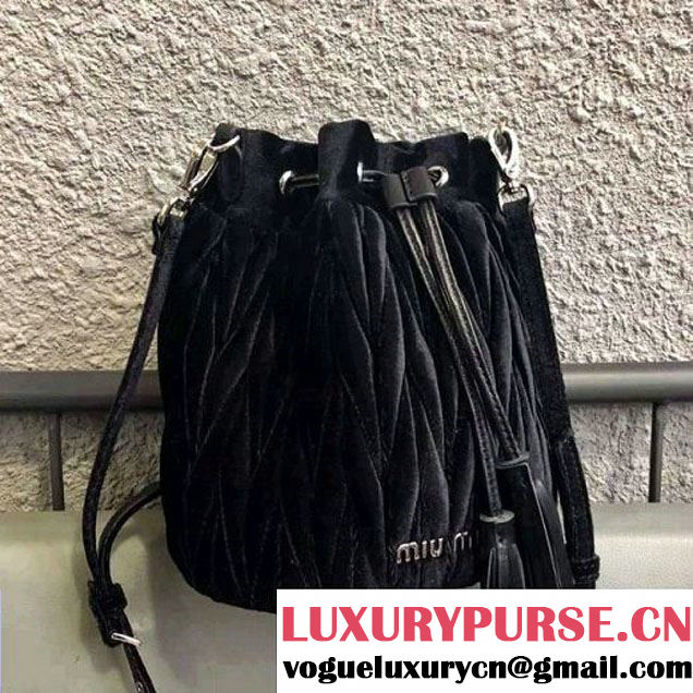 Miu Miu Matelassé Velvet Bucket Bag 5BE014 Black 2018 (JD-8022423 )