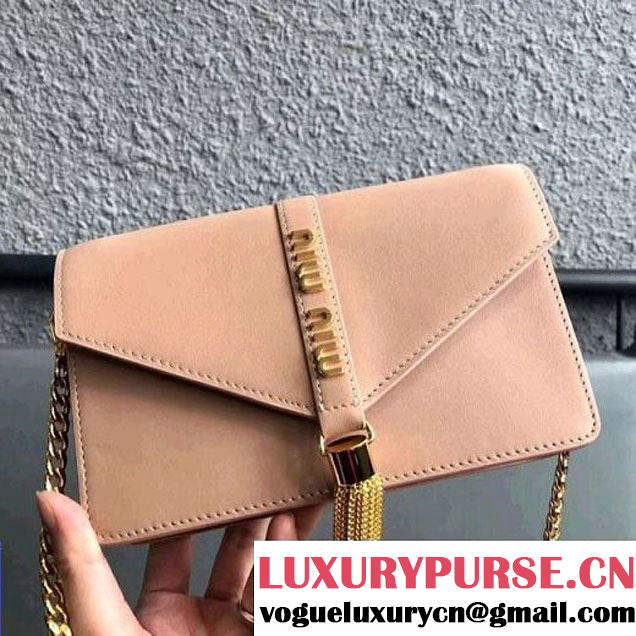 Miu Miu Calfskin Tassel Shoulder Bag 5BP004 Beige 2018 (JD-8022402 )