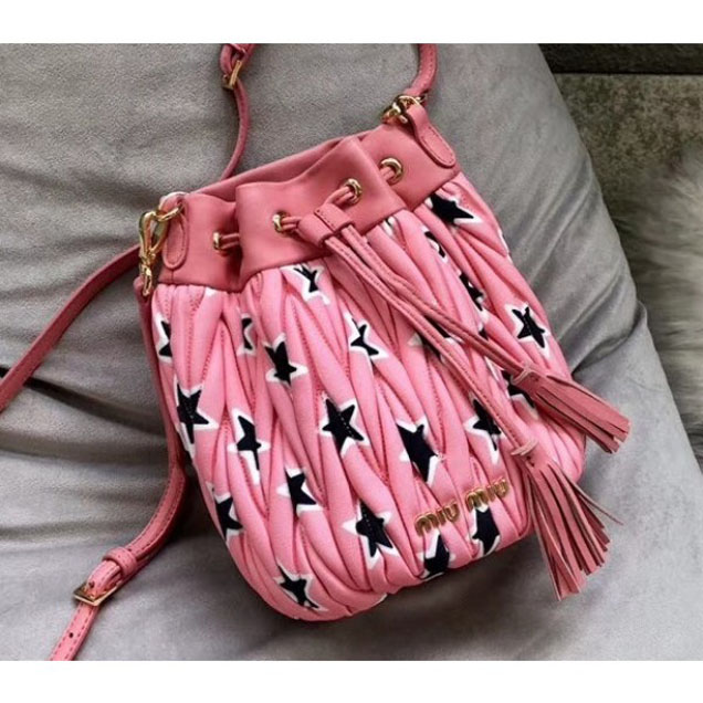 Miu Miu Matelassé Faille Drawstring Bucket Bag 5BE014 Pink 2018