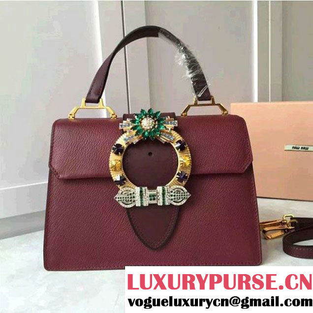 Miu Miu Jeweled Buckle Top Handle Bag 5BH1108 Burgundy 2016 (JD-6112252 )