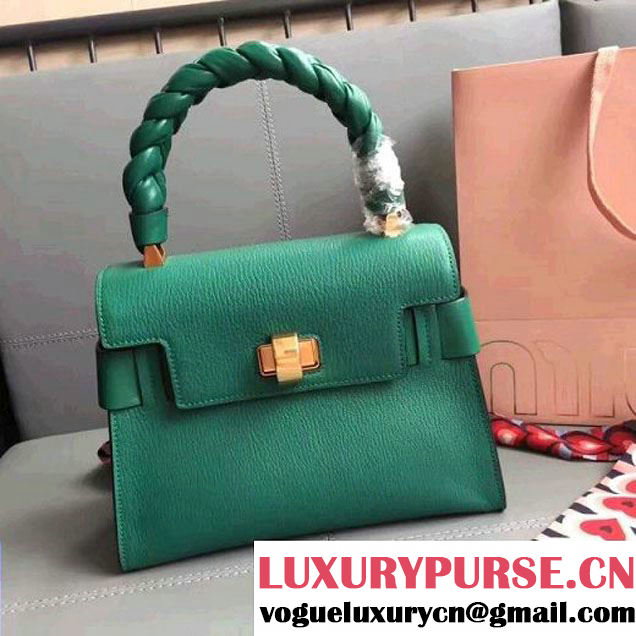 Miu Miu Madras Goat Leather Top Handle Bag With With Braid Handle 5BA046 Green 2017 (JD-7060823 )