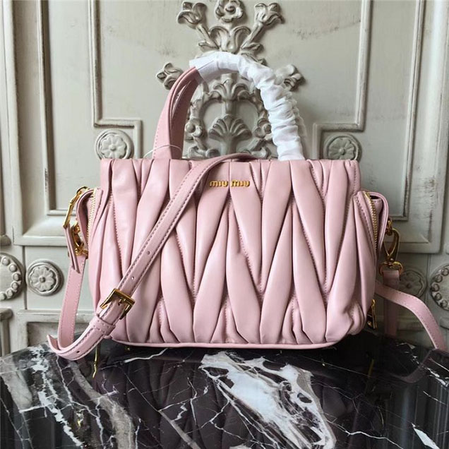 Miu Miu Matelasse Quilted Top Handle Satchel 28cm Bag 5BB027 Calfskin Leather Fall Winter 2017 Collection Pink