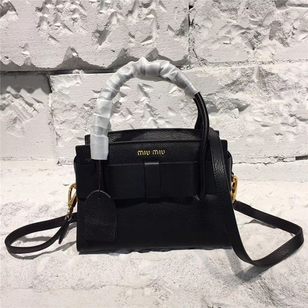 Miu Miu Madras Ficco Calfskin Leather Small Satchel Bag Pre-Fall 2017 Collection Black