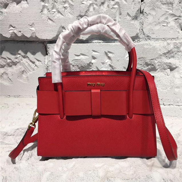 Miu Miu Madras Ficco Calfskin Leather Medium Satchel Bag Pre-Fall 2017 Collection Red