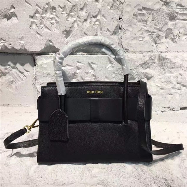 Miu Miu Madras Ficco Calfskin Leather Medium Satchel Bag Pre-Fall 2017 Collection Black