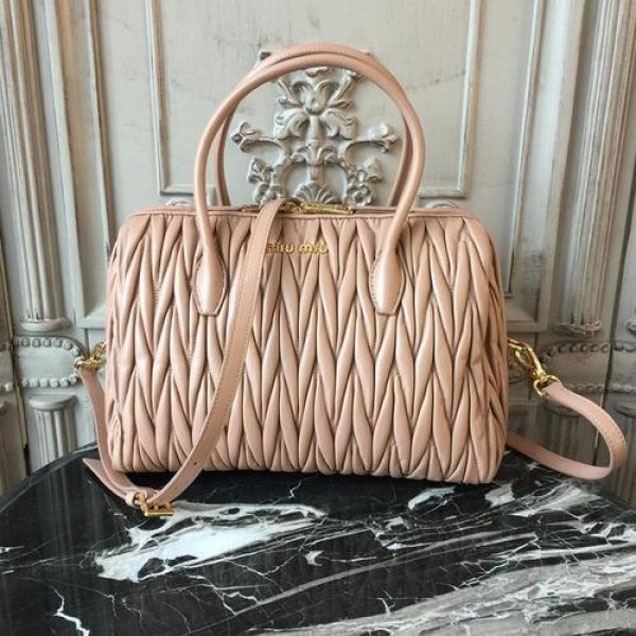 Miu Miu Top Handle Satchel Bag 5BB033 with Gold Hardware Matelass Calfskin Leather Spring/Summer 2018 Collection, Beige