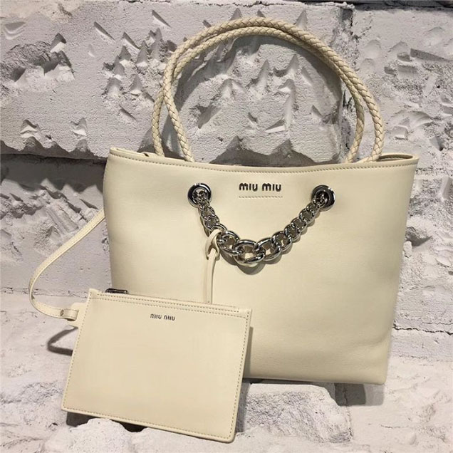 Miu Miu Chain Tote 30cm Bag Calfskin Leather Spring Summer 2017 Collection Beige