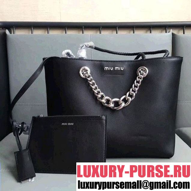 Miu Miu Calfskin Tote Bag With Pouch 5BG054 Black (JD-8031602 )