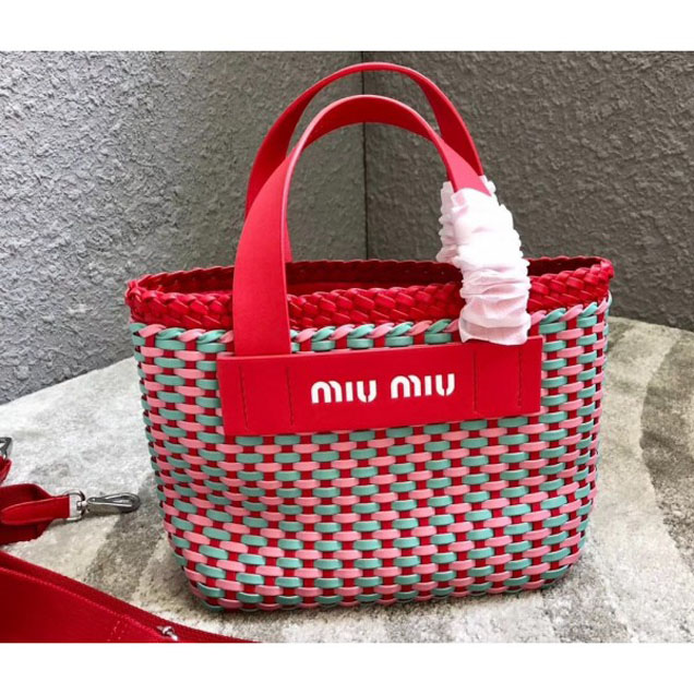 Miu Miu Woven Faux Leather Tote Bag 5BA077 Red 2018