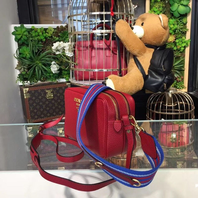 Prada Saffiano Mini Zip Crossbody Bag 1BH082 Calfskin Leather Spring Summer 2018 Collection Red