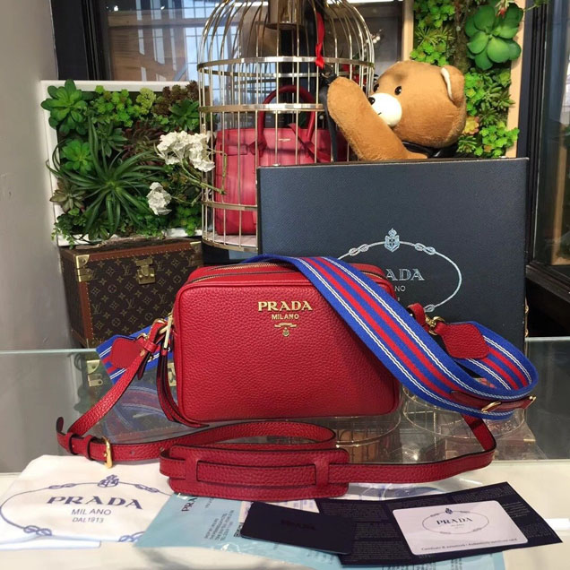 Prada Saffiano Mini Zip Crossbody Bag 1BH082 Calfskin Leather Spring Summer 2018 Collection Red