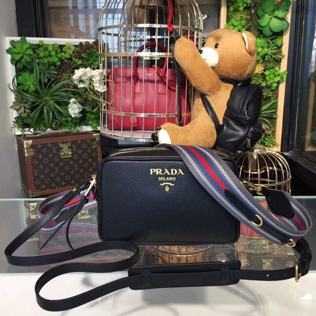 Prada Saffiano Mini Zip Crossbody Bag 1BH082 Calfskin Leather Spring Summer 2018 Collection Black