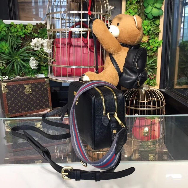 Prada Saffiano Mini Zip Crossbody Bag 1BH082 Calfskin Leather Spring Summer 2018 Collection Black