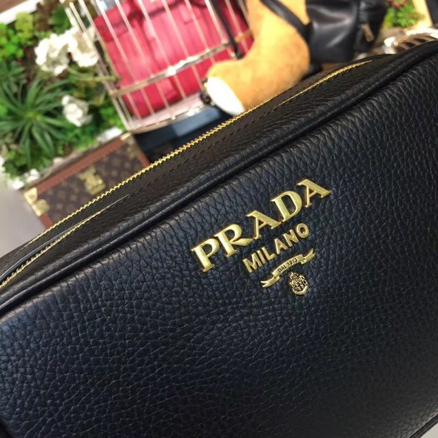 Prada Saffiano Mini Zip Crossbody Bag 1BH082 Calfskin Leather Spring Summer 2018 Collection Black