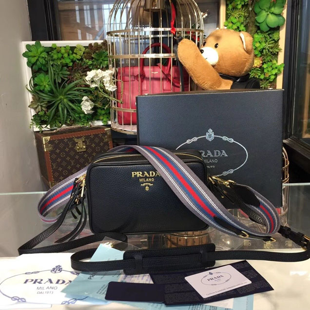Prada Saffiano Mini Zip Crossbody Bag 1BH082 Calfskin Leather Spring Summer 2018 Collection Black