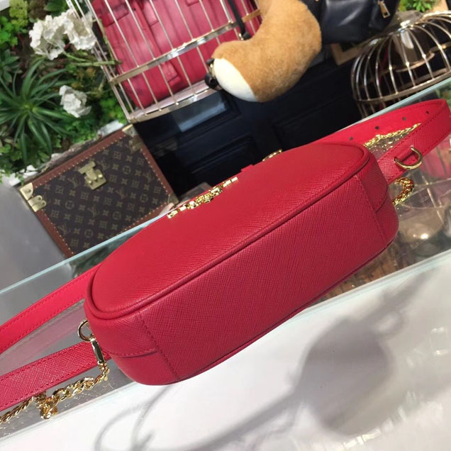 Prada Saffiano Fanny Pack 20cm Bag with Chain 1BL007 Calfskin Leather Spring Summer 2018 Collection Red