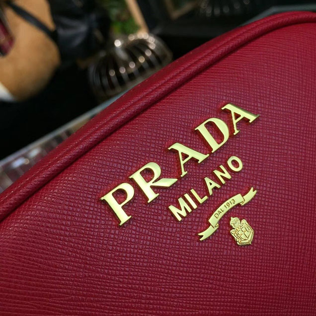 Prada Saffiano Fanny Pack 20cm Bag with Chain 1BL007 Calfskin Leather Spring Summer 2018 Collection Red