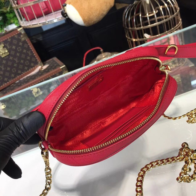 Prada Saffiano Fanny Pack 20cm Bag with Chain 1BL007 Calfskin Leather Spring Summer 2018 Collection Red