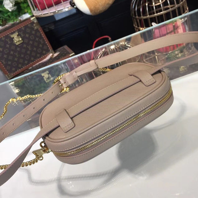 Prada Saffiano Fanny Pack 20cm Bag with Chain 1BL007 Calfskin Leather Spring Summer 2018 Collection Beige