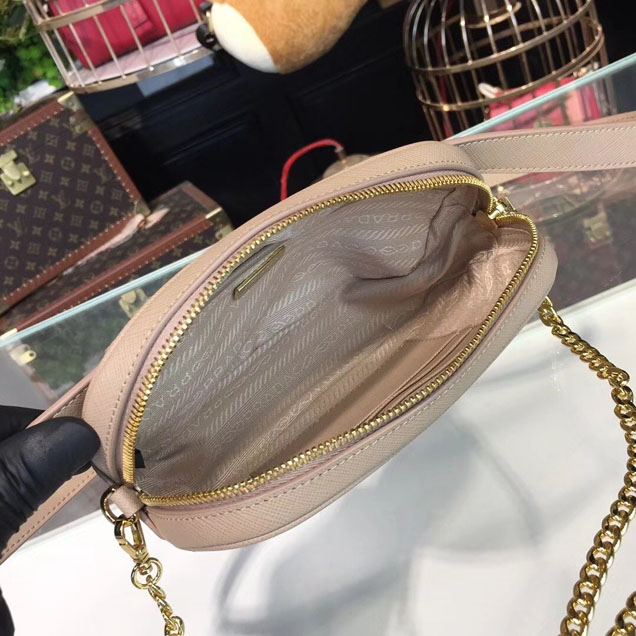 Prada Saffiano Fanny Pack 20cm Bag with Chain 1BL007 Calfskin Leather Spring Summer 2018 Collection Beige