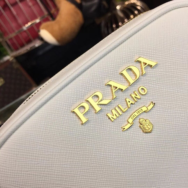 Prada Saffiano Fanny Pack 20cm Bag with Chain 1BL007 Calfskin Leather Spring Summer 2018 Collection White