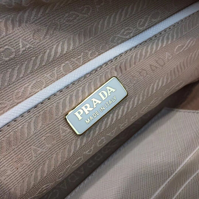 Prada Saffiano Fanny Pack 20cm Bag with Chain 1BL007 Calfskin Leather Spring Summer 2018 Collection White