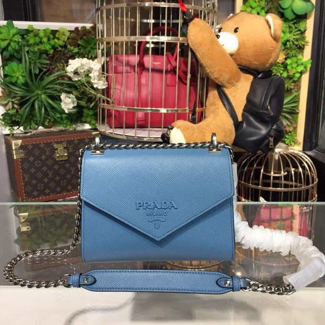 Prada Monochrome Saffiano Bag 1BD127 Calfskin Leather Spring Summer 2018 Collection Blue