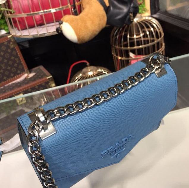 Prada Monochrome Saffiano Bag 1BD127 Calfskin Leather Spring Summer 2018 Collection Blue