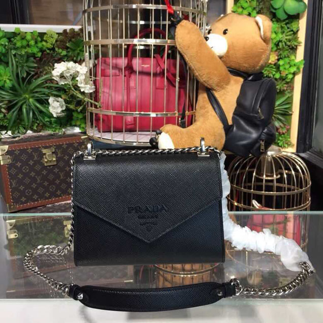 Prada Monochrome Saffiano Bag 1BD127 Calfskin Leather Spring Summer 2018 Collection Black