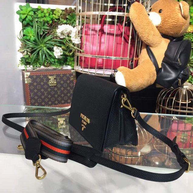 Prada Daino Shoulder Bag 20cm 1BD102 Calfskin Leather Spring Summer 2018 Collection Black