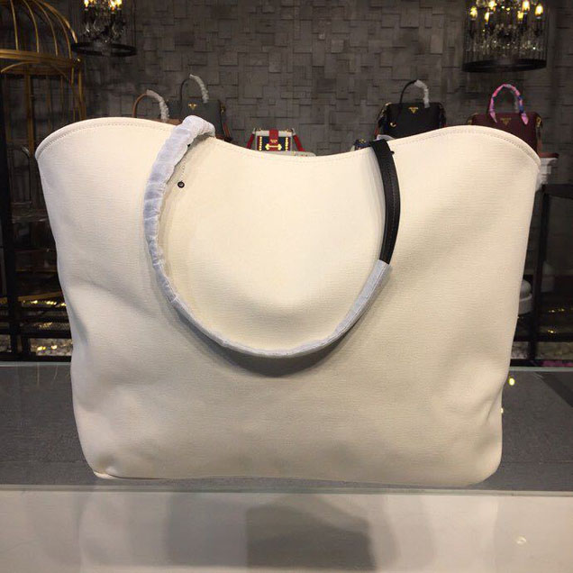 Prada Canvas Prada Logo Tote Bag 42cm 1BG220 Canvas Spring Summer 2018 Collection White