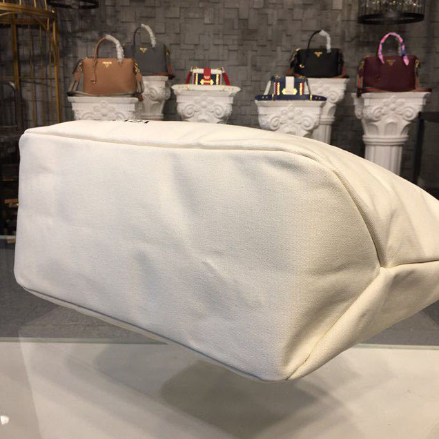 Prada Canvas Prada Logo Tote Bag 42cm 1BG220 Canvas Spring Summer 2018 Collection White
